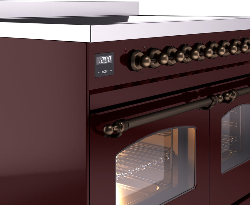 ILVE Nostalgie II 40" Induction Range with Element Stove and Electric Oven in Burgundy with Bronze Trim, UPDI406NMPBUB