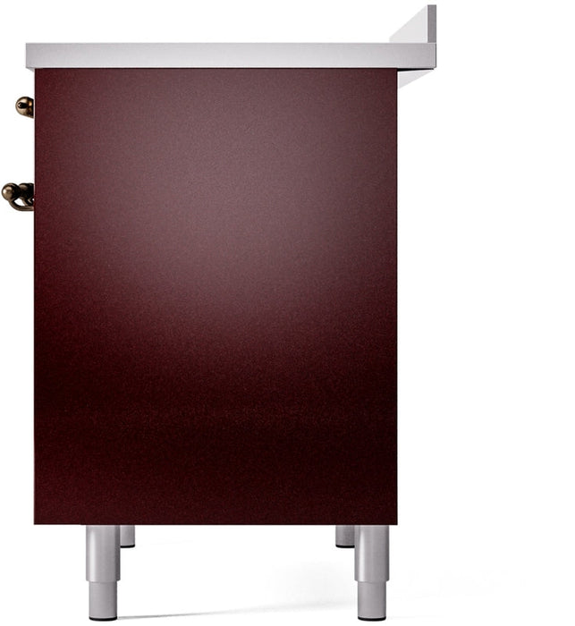 ILVE Nostalgie II 40" Induction Range with Element Stove and Electric Oven in Burgundy with Bronze Trim, UPDI406NMPBUB