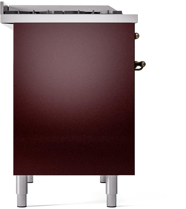 ILVE Nostalgie II 40" Dual Fuel Propane Gas Range in Burgundy with Bronze Trim, UPD40FNMPBUBLP