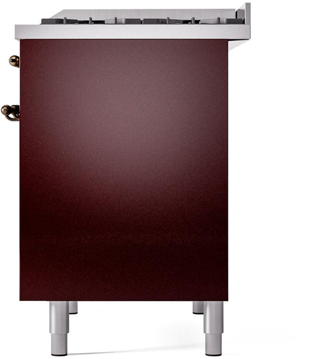 ILVE Nostalgie II 40" Dual Fuel Propane Gas Range in Burgundy with Bronze Trim, UPD40FNMPBUBLP