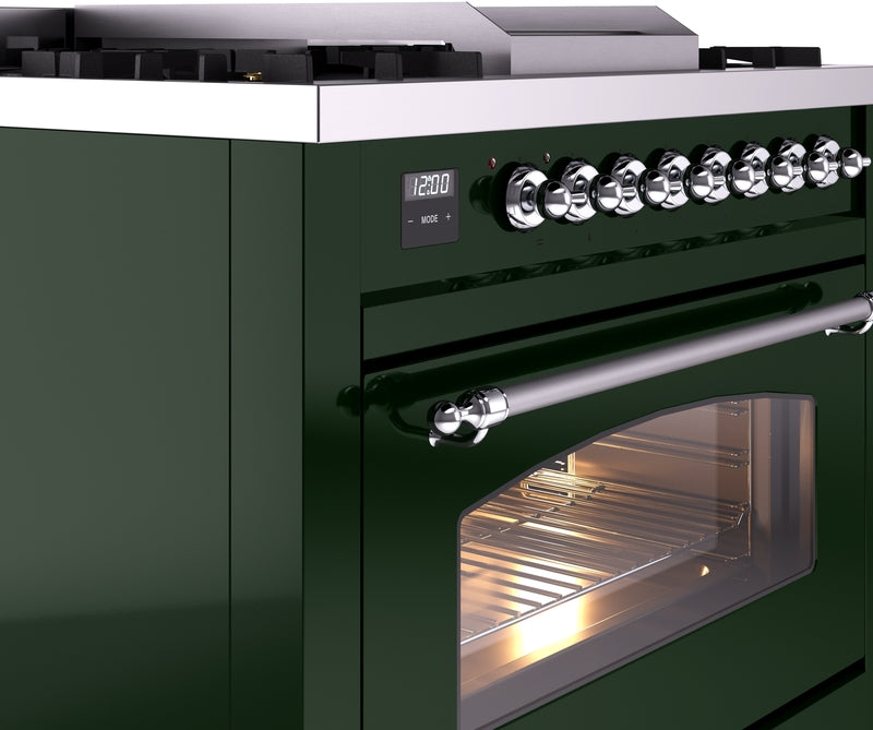 ILVE Nostalgie II 36" Dual Fuel Propane Gas Range in Emerald Green with Chrome Trim, UP36FNMPEGCLP