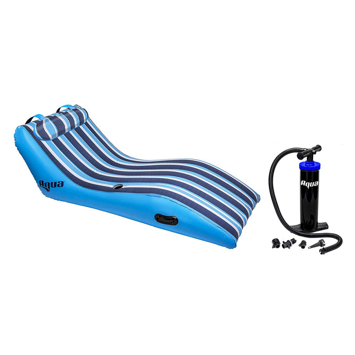 Aqua Key West Cushioned Comfort Lounge Pool Float and Dual Action Hand Pump