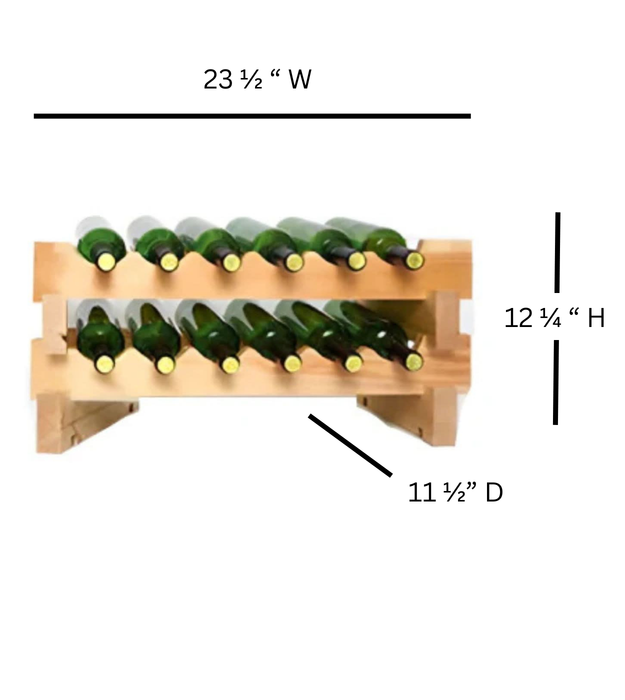 Stackable Wood Wine Rack Customizable for Growing Bottle Collection, Small and Space Saving Holds 12 Bottles