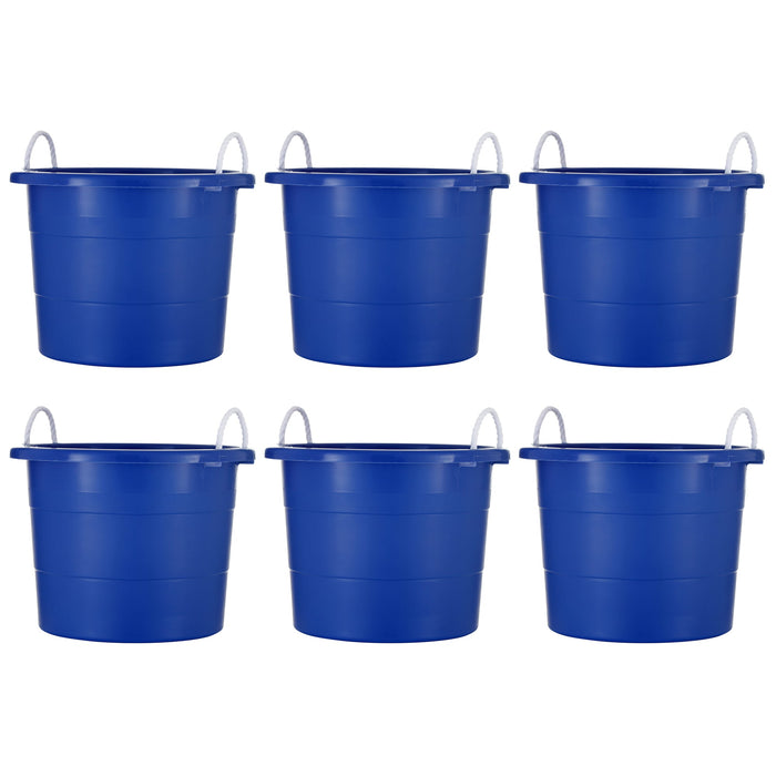 United Solutions 19 Gallon Large Plastic Utility Tub w/ Rope Handle, Blue 6 Pack