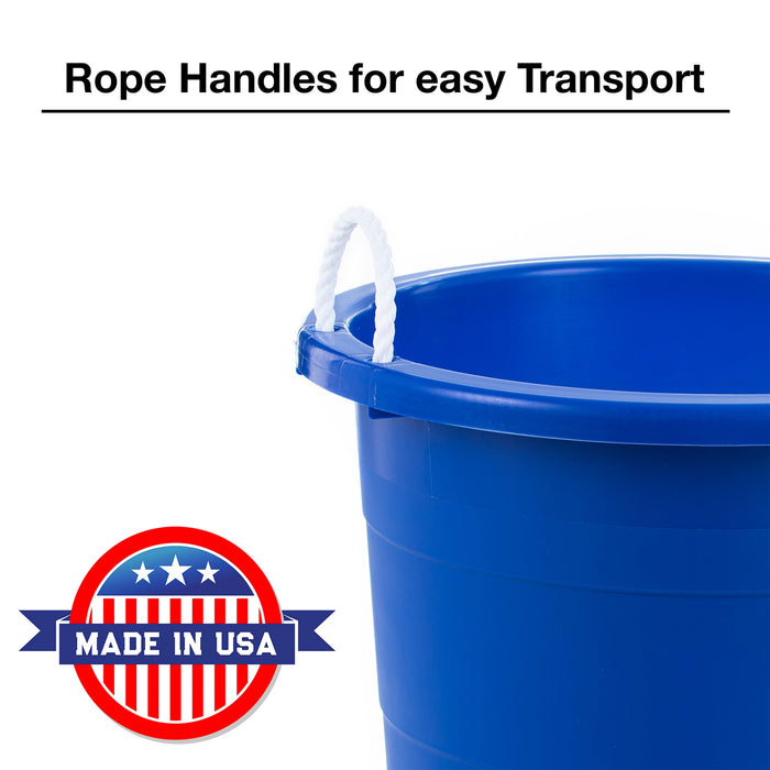 United Solutions 19 Gallon Large Plastic Utility Tub w/ Rope Handle, Blue 6 Pack