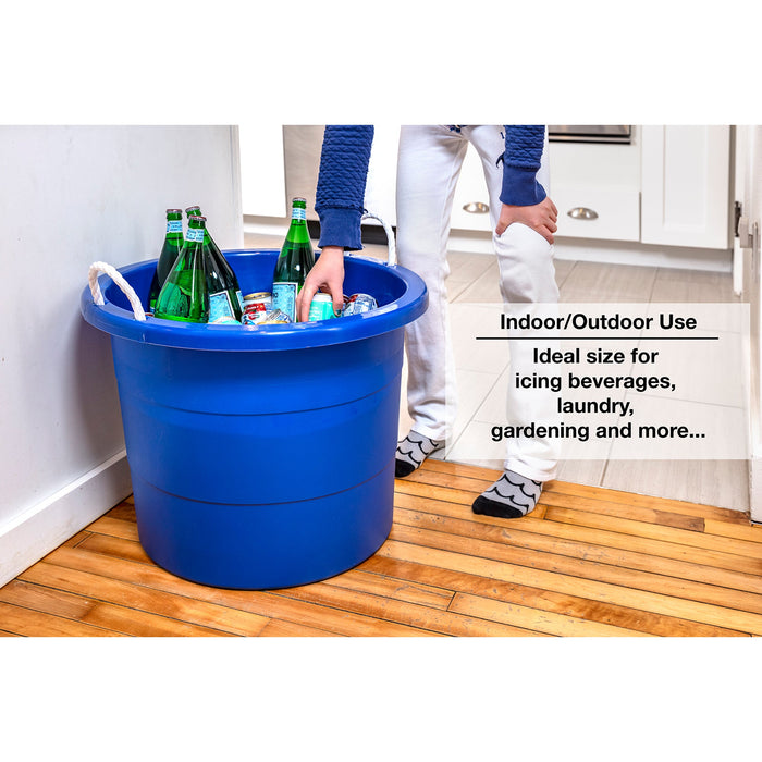 United Solutions 19 Gallon Large Plastic Utility Tub w/ Rope Handle, Blue 6 Pack