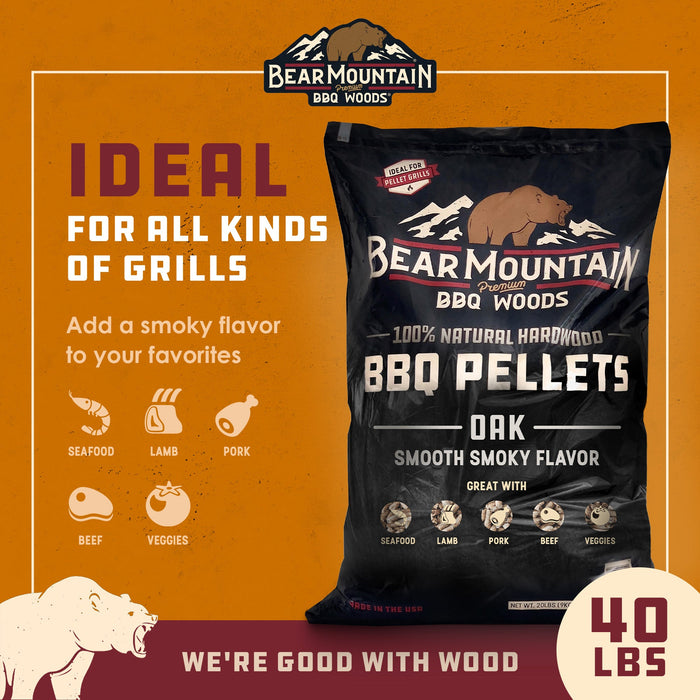 Bear Mountain BBQ Premium All Natural Oak Hardwood Smoker Pellets, 40 Pounds