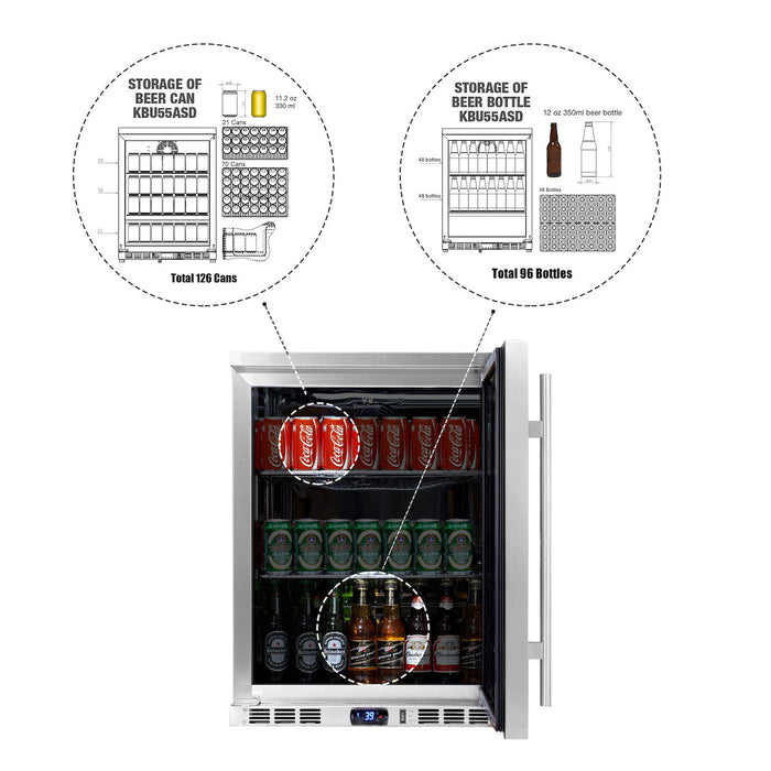24 Inch Undercounter Beverage Cooler with Heating Glass Door