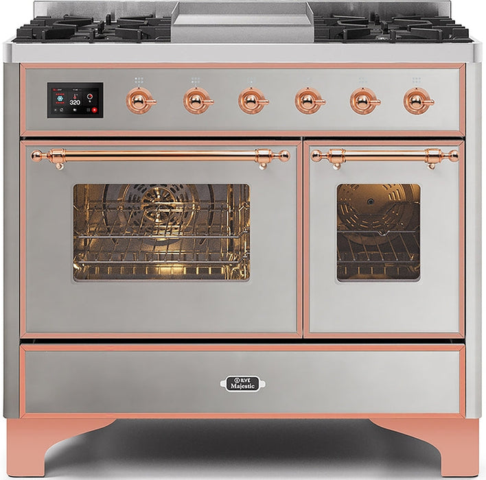 ILVE Majestic II 40" Dual Fuel Natural Gas Range in Stainless Steel with Copper Trim, UMD10FDNS3SSP