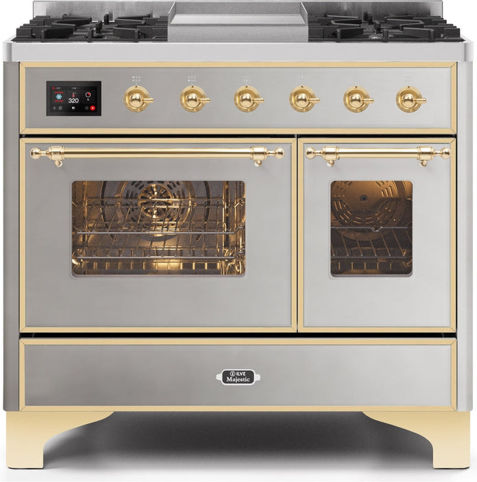 ILVE Majestic II 40" Dual Fuel Propane Gas Range in Stainless Steel with Brass Trim, UMD10FDNS3SSGLP