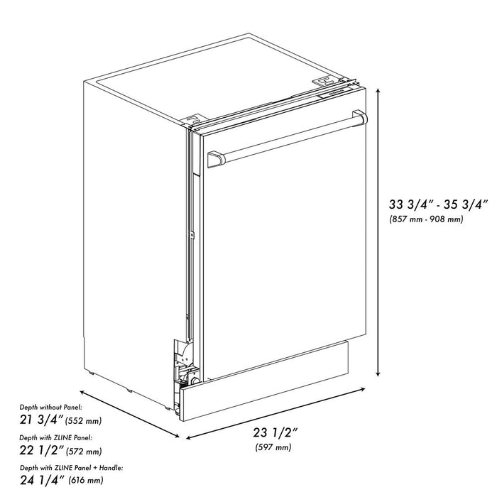 ZLINE 24 in. Tallac Series 3rd Rack Dishwasher with Copper Panel and Traditional Handle, 51dBa (DWV-C-24)