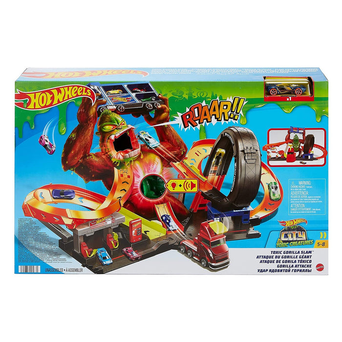 Hot Wheels Toxic Gorilla Slam Gas Station and Tire Repair Shop Car Track Playset