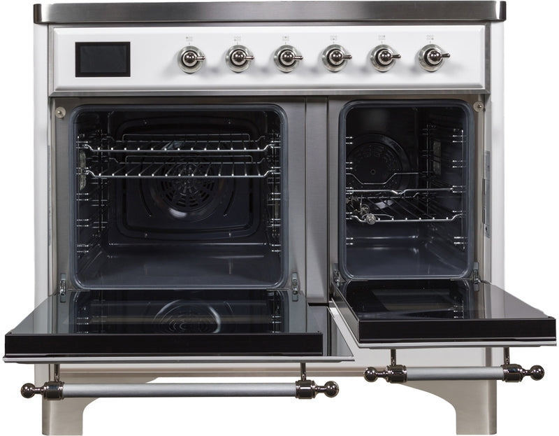 ILVE Majestic II 40" Induction Range with Element Stove and Electric Oven in White with Chrome Trim, UMDI10NS3WHC