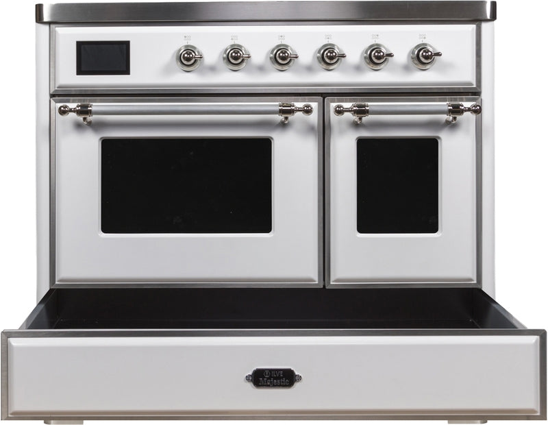 ILVE Majestic II 40" Induction Range with Element Stove and Electric Oven in White with Chrome Trim, UMDI10NS3WHC