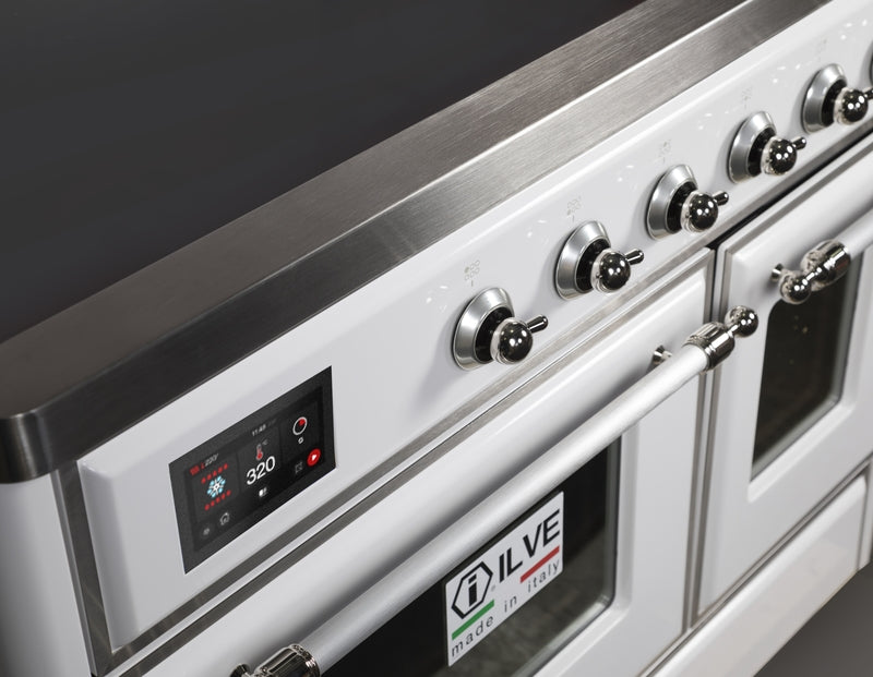 ILVE Majestic II 40" Induction Range with Element Stove and Electric Oven in White with Chrome Trim, UMDI10NS3WHC