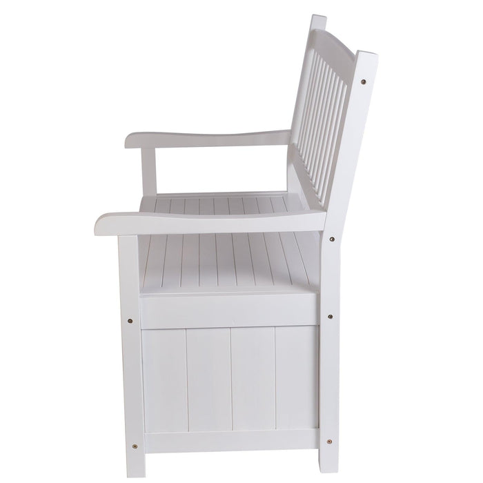 Outdoor Storage Bench Wooden Deck Box Bench Outdoor Seating with Back, White