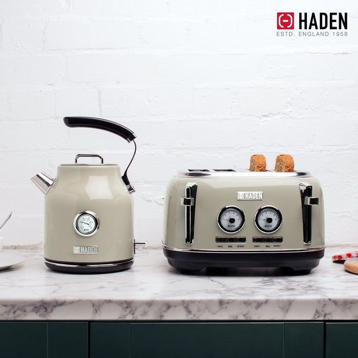 Haden Dorset 4 Slice Wide Slot Toaster & Electric Water Kettle, Putty & Chrome