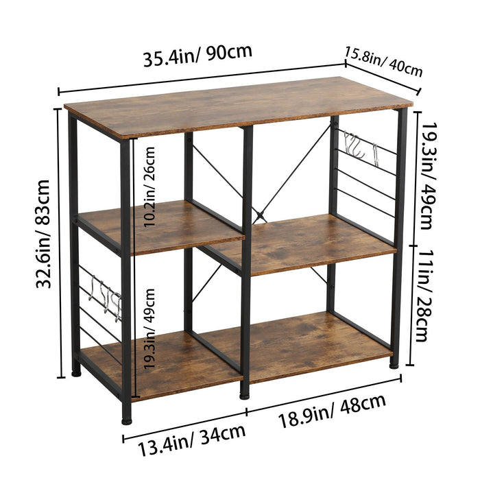 Somdot Baker's Rack 35.4 In Utility Double 3 Tier Microwave Stand, Rustic Brown