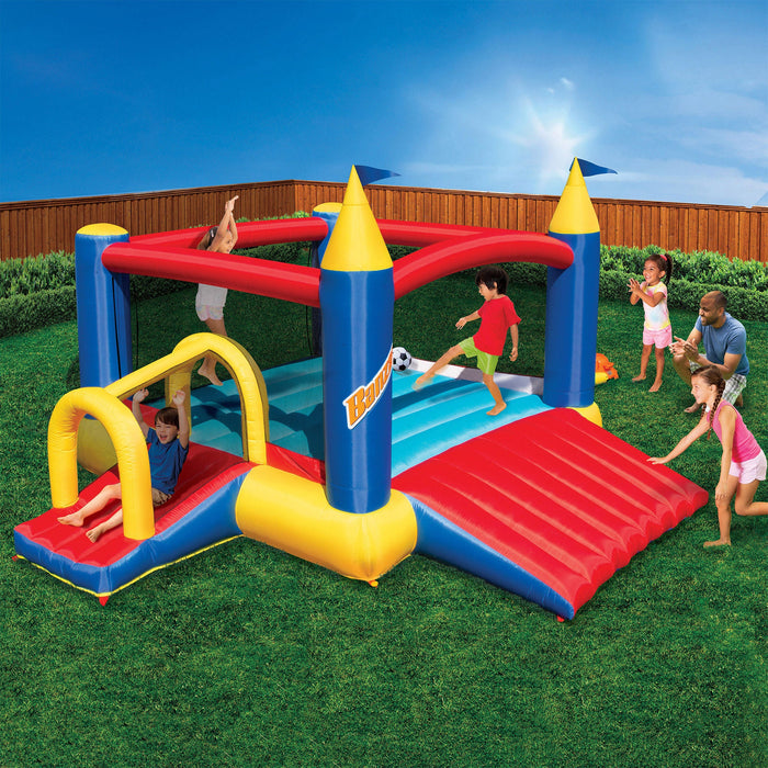 Banzai Slide N Fun Inflatable Slide and Bounce House with Soccer Net and Ball