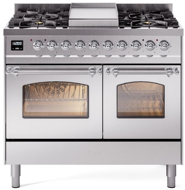 ILVE Nostalgie II 40" Dual Fuel Propane Gas Range in Stainless Steel with Chrome Trim, UPD40FNMPSSCLP