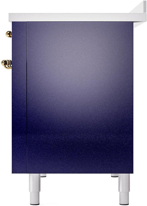 ILVE Nostalgie II 48" Induction Range with Element Stove and Electric Oven in Blue with Brass Trim, UPI486NMPMBG