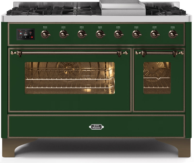 ILVE Majestic II 48" Dual Fuel Propane Gas Range in Emerald Green with Bronze Trim, UM12FDNS3EGBLP