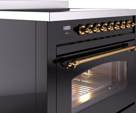 ILVE Nostalgie II 36" Induction Range with Element Stove and Electric Oven in Glossy Black with Brass Trim, UPI366NMPBKG