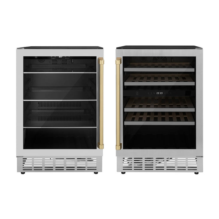 ZLINE Autograph Edition Kitchen Package with 24 in. Wine Cooler and 24 in. Beverage Fridge with Champagne Bronze Accents (2AKP-RBV-RWV-CB)