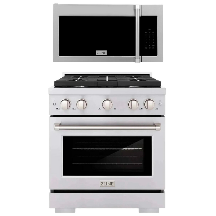 ZLINE Appliance Package - 30 In. Gas Range and Over-The-Range Microwave in Stainless Steel, 2KP-SGROTRH30