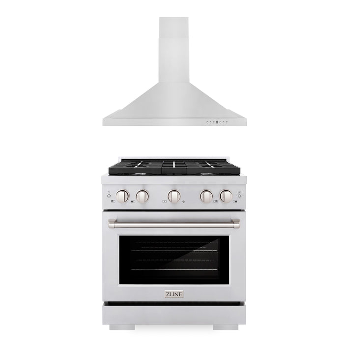 ZLINE 30 in. Kitchen Package with Stainless Steel Gas Range and Convertible Vent Range Hood