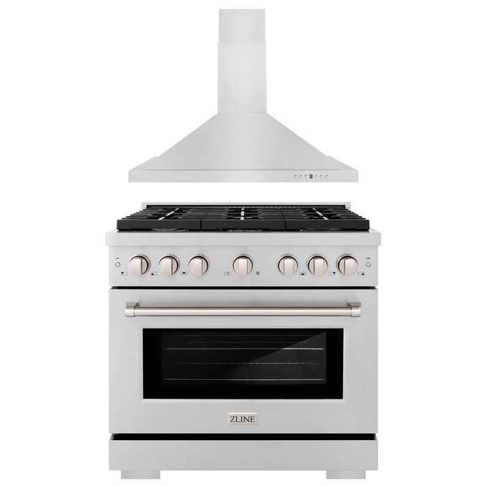 ZLINE Appliance Package - 36 in. Gas Range, 36 in. Range Hood, 2KP-SGRRH36