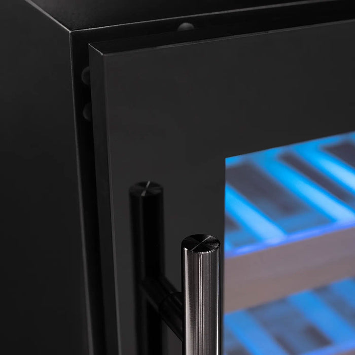 Reserva Series 100 Bottle 34" Tall Four Zone Black Glass Side-by-Side Wine Cooler Refrigerator