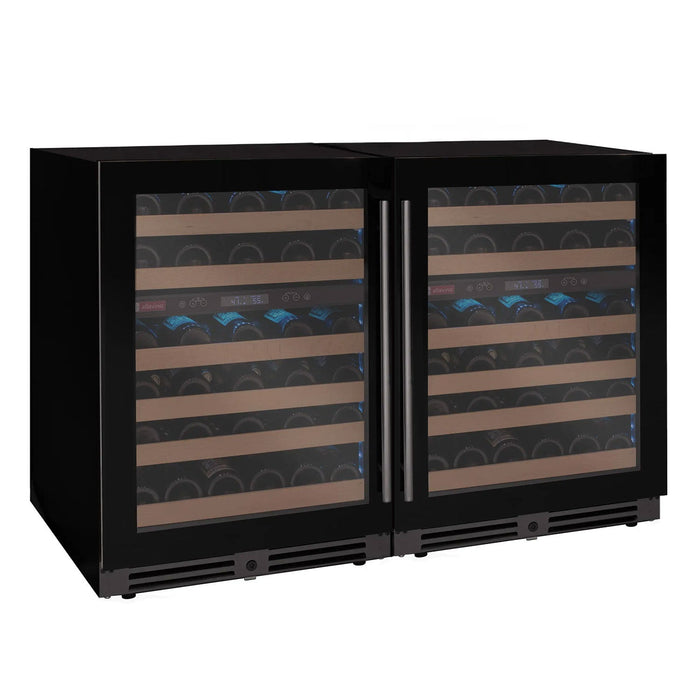 Reserva Series 100 Bottle 34" Tall Four Zone Black Glass Side-by-Side Wine Cooler Refrigerator