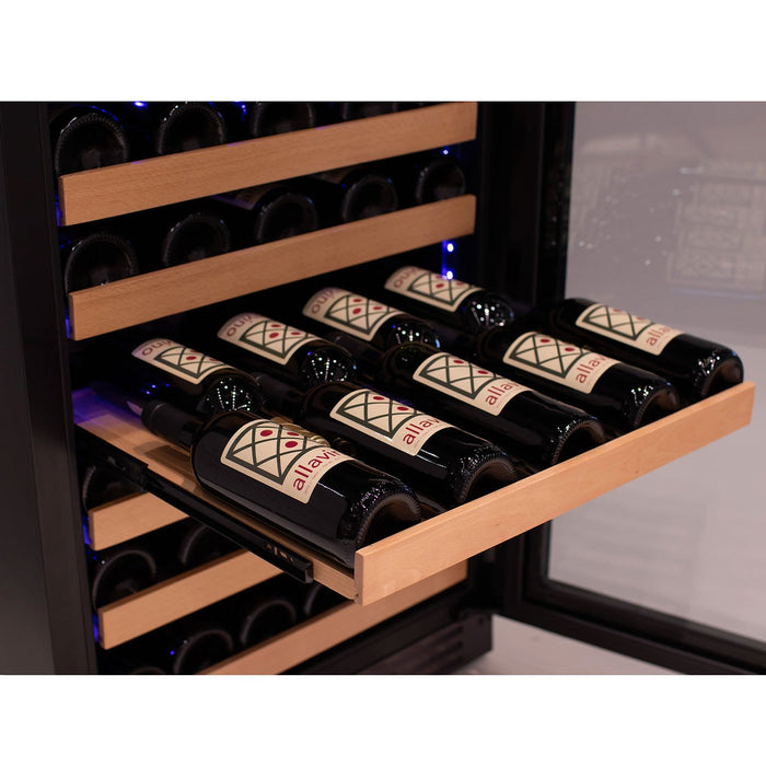 Reserva Series 100 Bottle 34" Tall Four Zone Black Glass Side-by-Side Wine Cooler Refrigerator