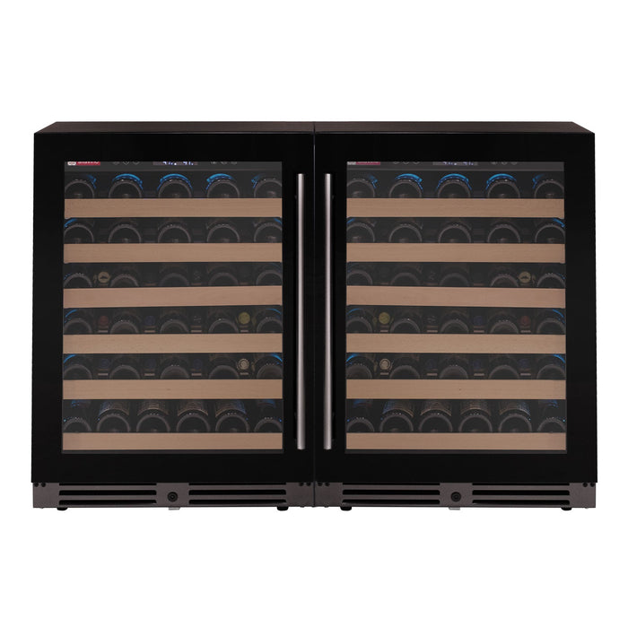 Reserva Series 100 Bottle 34" Tall Dual Zone Black Glass Side-by-Side Wine Cooler Refrigerator