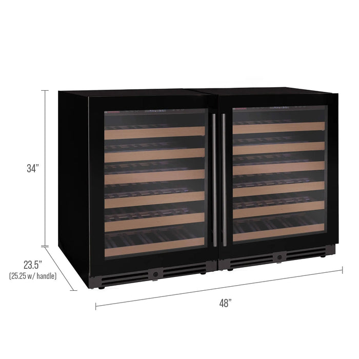 Reserva Series 100 Bottle 34" Tall Dual Zone Black Glass Side-by-Side Wine Cooler Refrigerator