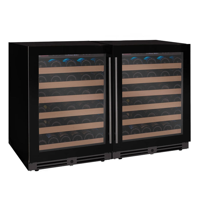 Reserva Series 100 Bottle 34" Tall Dual Zone Black Glass Side-by-Side Wine Cooler Refrigerator