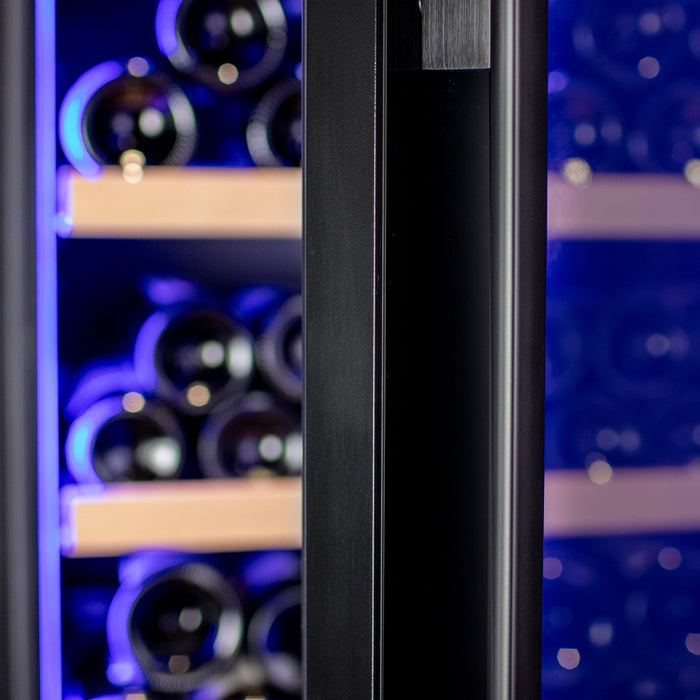 496 Bottle Dual Zone Black Glass Side-by-Side Wine Refrigerator with Display Shelving