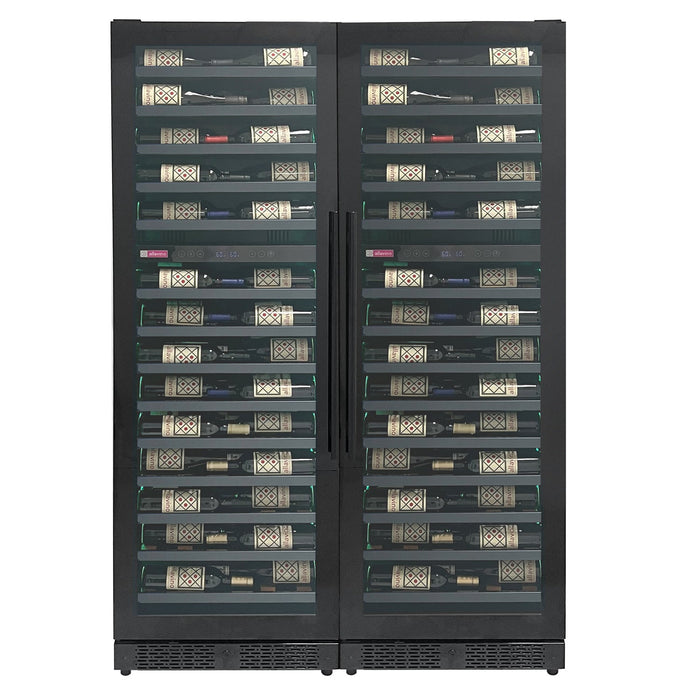 Reserva Series 134 Bottle 71" Tall Four Zone Black Side-by-Side Shallow Wine Refrigerator Console