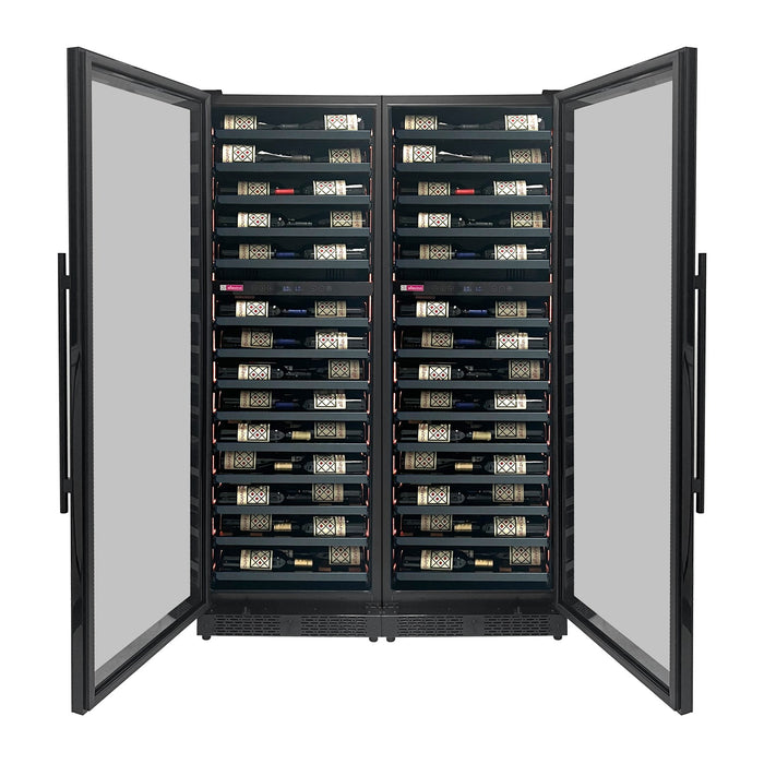 Reserva Series 134 Bottle 71" Tall Four Zone Black Side-by-Side Shallow Wine Refrigerator Console