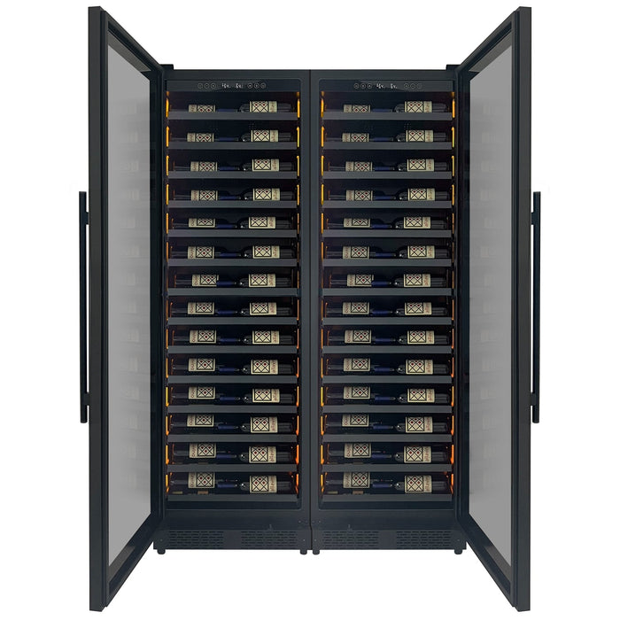 Reserva Series 134 Bottle 71" Tall Dual Zone Black Side-by-Side Shallow Wine Refrigerator Console