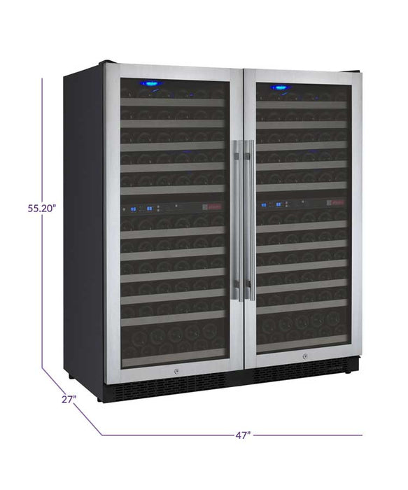 47" Wide FlexCount II Tru-Vino 242 Bottle Four Zone Stainless Steel Side-by-Side Wine Refrigerator