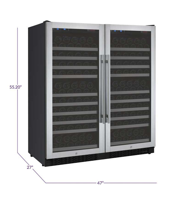 47" Wide FlexCount II Tru-Vino 256 Bottle Dual Zone Stainless Steel Side-by-Side Wine Refrigerator