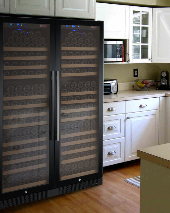 47" Wide FlexCount II Tru-Vino 354 Bottle Dual Zone Black Side-by-Side Wine Refrigerator