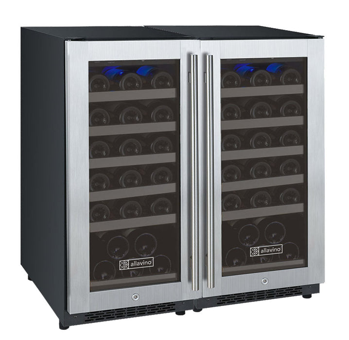 30" Wide FlexCount II Tru-Vino 60 Bottle Dual Zone Stainless Steel Side-by-Side Wine Refrigerator