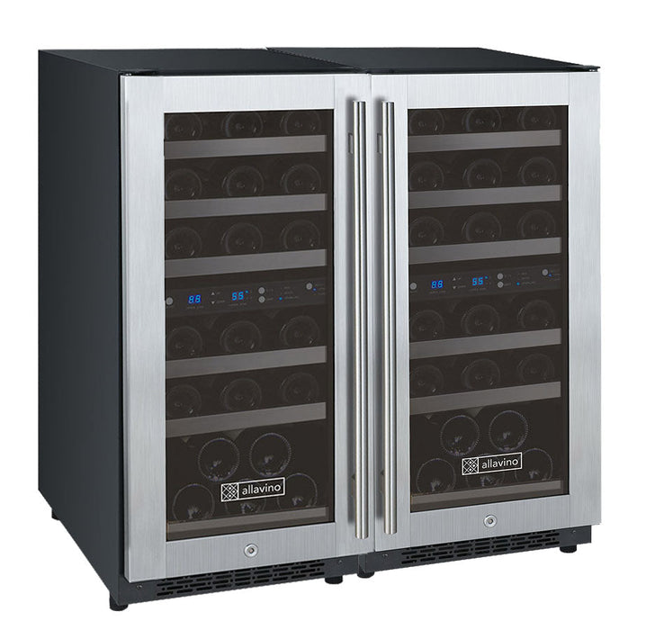 30" Wide FlexCount II Tru-Vino 60 Bottle Four Zone Stainless Steel Side-by-Side Wine Refrigerator