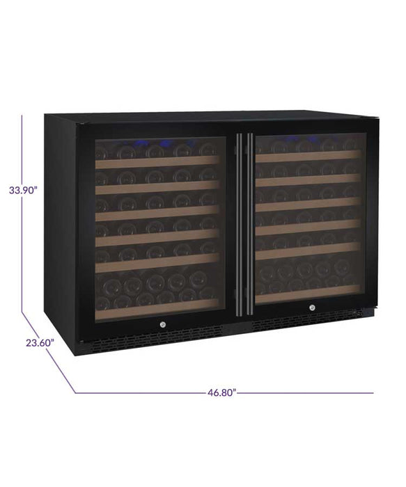 47" Wide FlexCount II Tru-Vino 112 Bottle Dual Zone Black Side-by-Side Wine Refrigerator