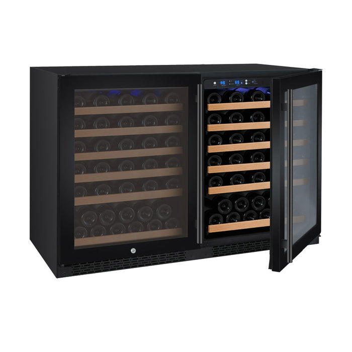 47" Wide FlexCount II Tru-Vino 112 Bottle Dual Zone Black Side-by-Side Wine Refrigerator