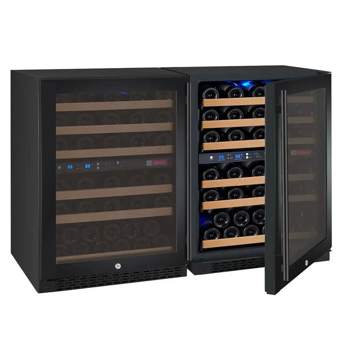 47" Wide FlexCount II Tru-Vino 112 Bottle Four Zone Black Side-by-Side Wine Refrigerator