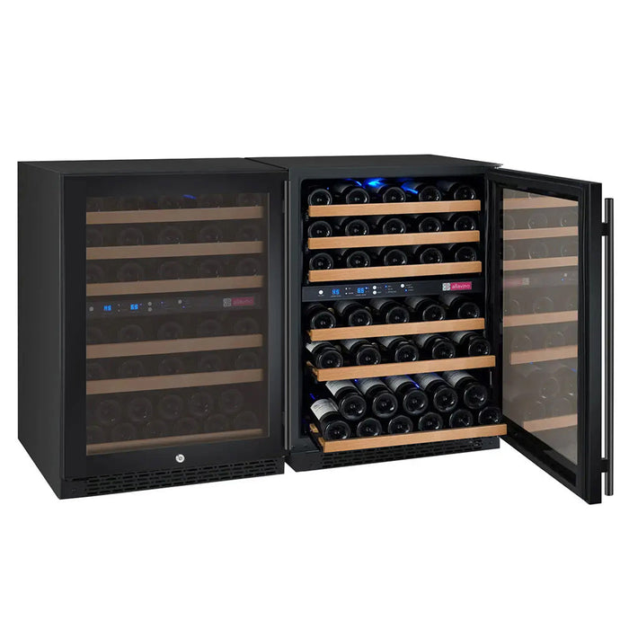 47" Wide FlexCount II Tru-Vino 112 Bottle Four Zone Black Side-by-Side Wine Refrigerator